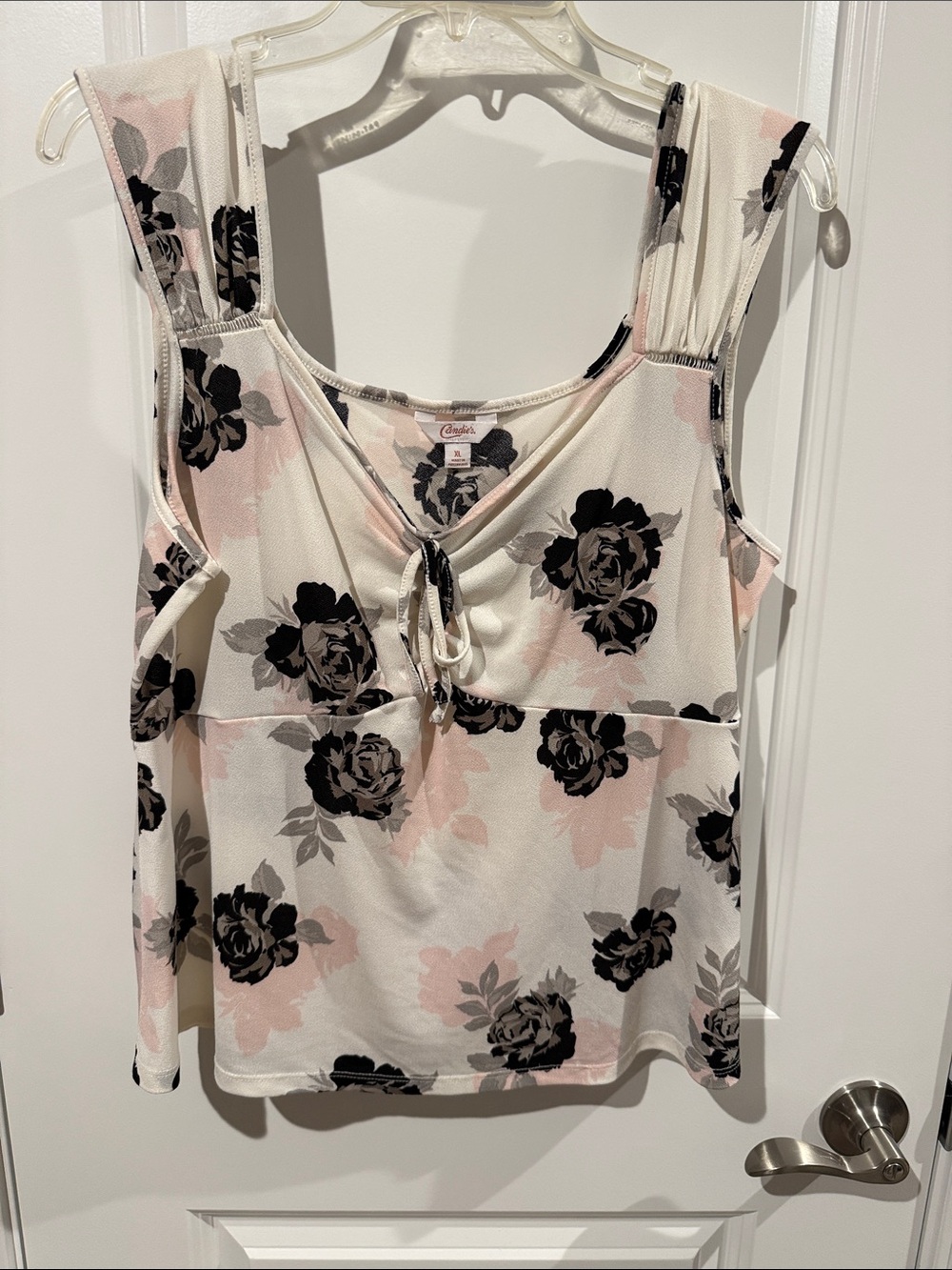 Y2k Candie’s Vintage White Floral Tie-Front Camisole with Pink & Black Roses